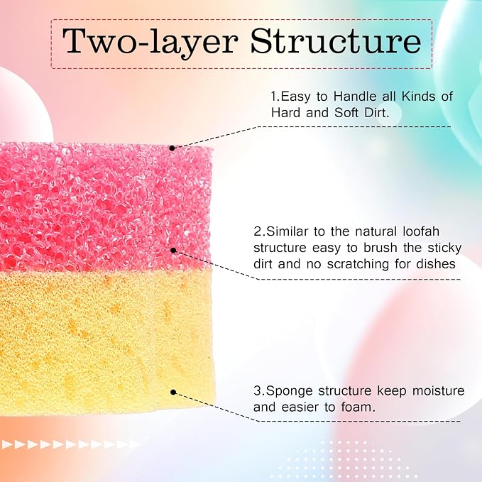 FillTouch 3 Pcs Dual Sided Scrub Sponge Multi Functional Cute Temperature Sensitive Non Scratch Dish Sponge for Washing Dishes Kitchen Bathroom(Dog,Pink, Orange, Blue)