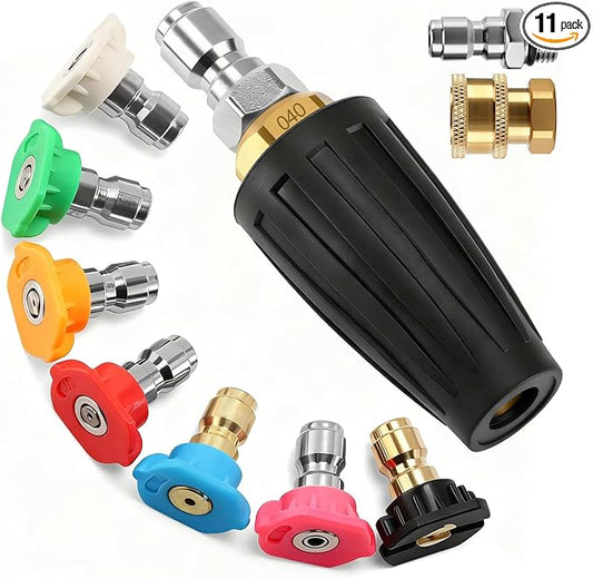 FIDISP Pressure Washer Tips Turbo Nozzle 4000 PSI, Rotating Pressure Washer Nozzle Tips with 1/4" & 3/8" Quick Connect, 7 Power Washer Tips for Concrete, Driveway, Brick Cleaning, 4.0 GPM