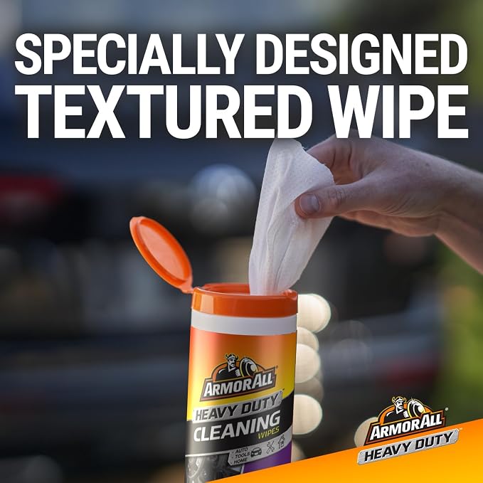 Armor All Heavy Duty Cleaning Wipes, Disposable Car Wipes (75 Count) | Textured Armor All cleaning wipes for interior & exterior cleaning on plastic, metal, vinyl, tools, and lawn equipment