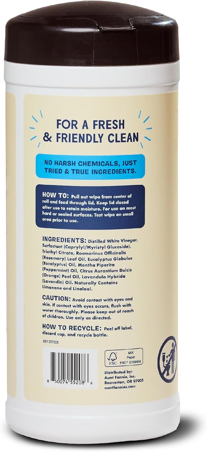 Aunt Fannie's Glass & Window Cleaning Wipes, Natural Streak-Free Glass Cleaner, 35 Count (Pack of 1)