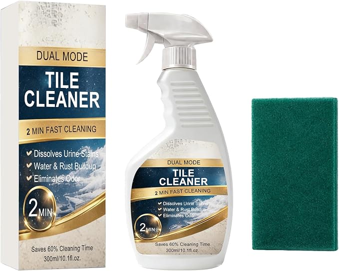Grout & Tile Cleaner Spray 10.14 fl.oz with Sponge, Foam | Acidic foam spray for ceramic and porcelain tile grout, helps clean hard water and rust stains, includes sponge, dual nozzle