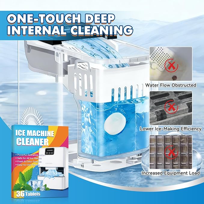 Ice Machine Cleaner, 36 Pack Ice Maker Cleaner for Crystal Clear Ice, Ice Machine Descaler Tablet for Most Countertop, Remove Hard Water and Mineral Buildup