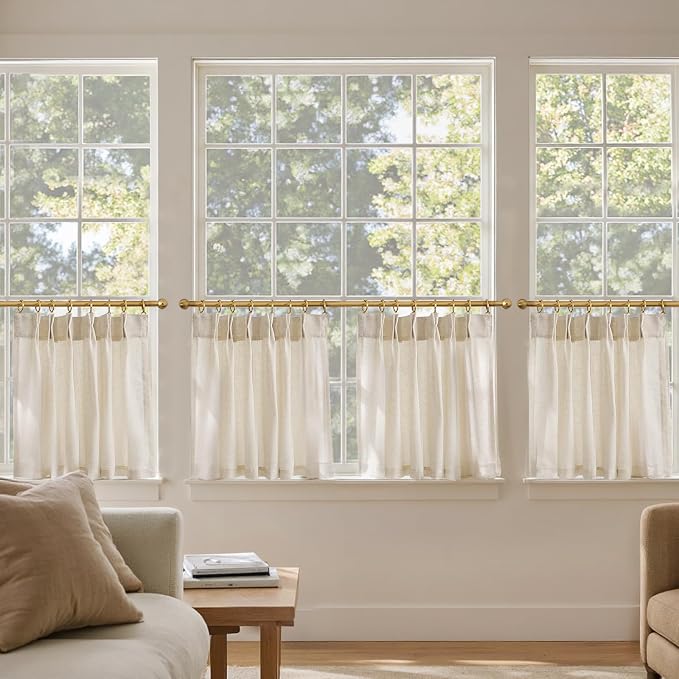 jinchan Pinch Pleated Linen Back Tab Tier Curtains,26x24,4 Panels,Natural | Light filtering,rod pocket,small window treatment,cafe curtains,machine washable,farmhouse,kitchen,bathrooms,laundry