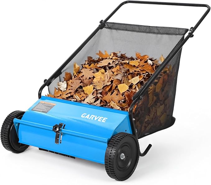 Push Lawn Sweeper 26Inch-Heavy Duty Walk Behind Leaf Collector and Yard Sweeper for Outdoor,Patio,Driveway,Garden Grass Sweepers,4 High Speed Spinning Brush,7 Cu. ft. Hopper Capacity | Yard Sweeper for Outdoor,Patio,Driveway,Garden Grass Sweepers,4 Hig...