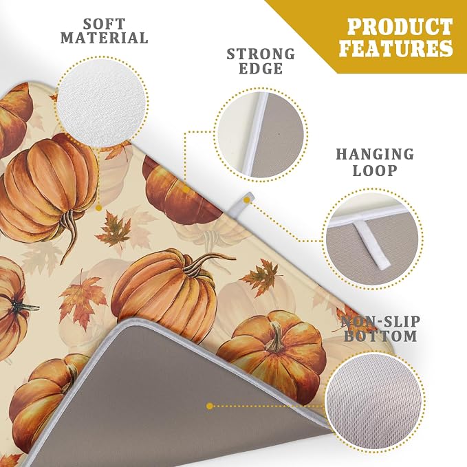 Fall Dish Drying Mat for Kitchen Counter Watercolor Pumpkin Festival Microfiber Absorbent Dish Draining Reusable Washable Foldable Extra Large 18"x24"