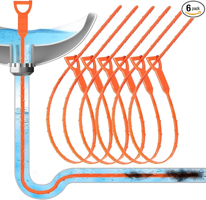 Forlivese 25 Inch Drain Snake, 6 Pack Drain Clog Remover,Sink Snake for Sewer Kitchen Sink Bathroom Tub Toilet Clogged Drains Relief Cleaning Tool