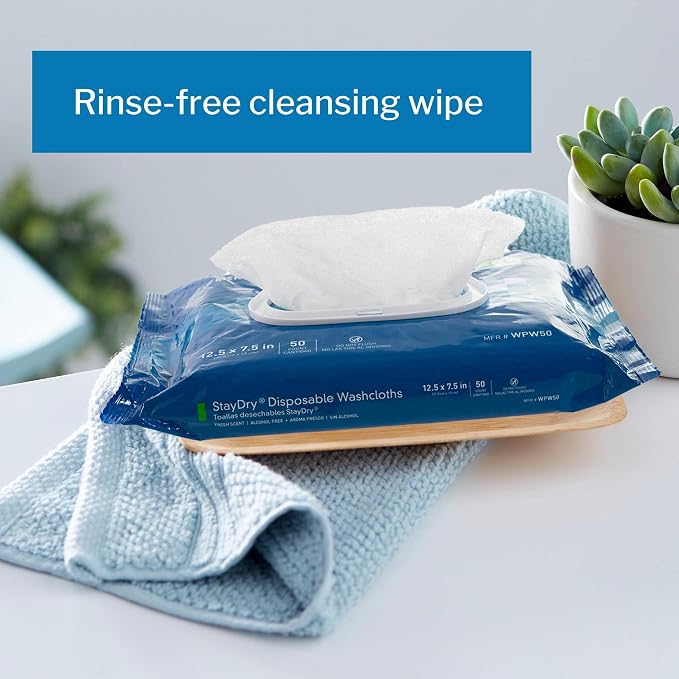 McKesson StayDry Pre-Moistened Disposable Wipe - Large Adult Body and Incontinence Washcloths with Aloe and Vitamin E, Alcohol-Free, 50 Wipes Per Pack