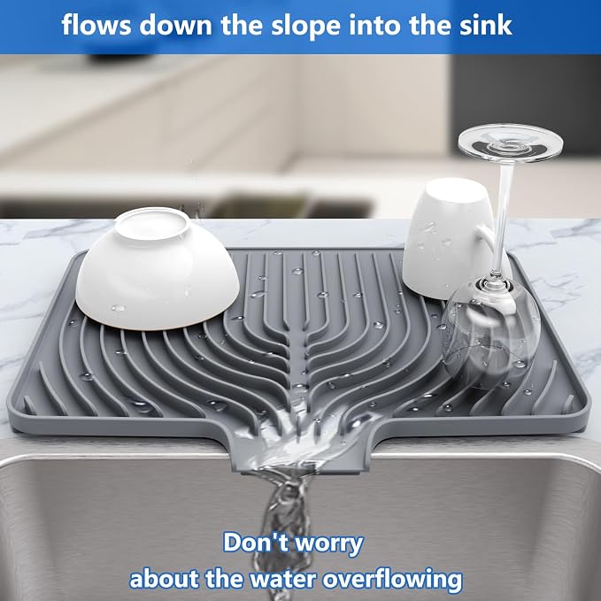 Dish Drying Mat for sink with a bulged edge,18"×12"Silicone Self-Draining | Various sizes and colors,Self-Draining Slope Structure,Enabling faster drying,Heat-Resistant,Easy to clean,Food-grade