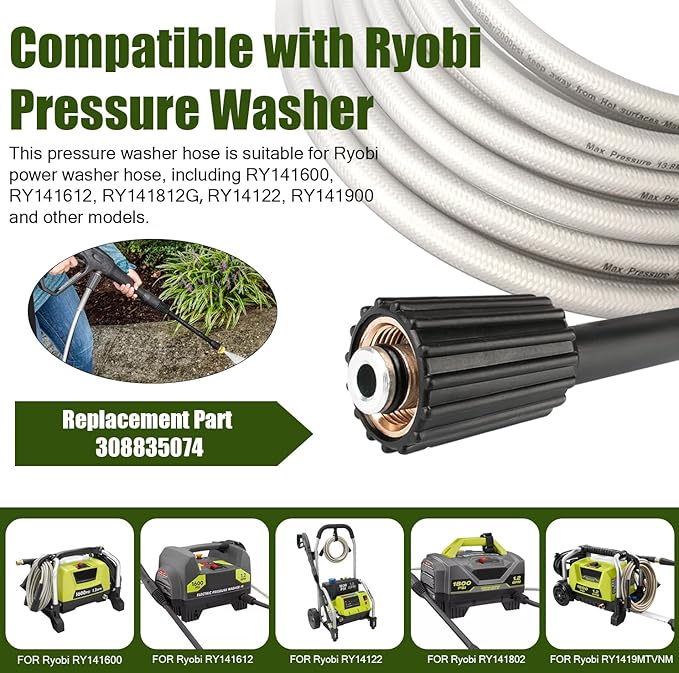 Pressure Washer Hose for Ryobi Power Washer Hose Replacement Ryobi Electric Power Washer Model RY141600 RY141612 RY141812G High Pressure Hose Part #308835074