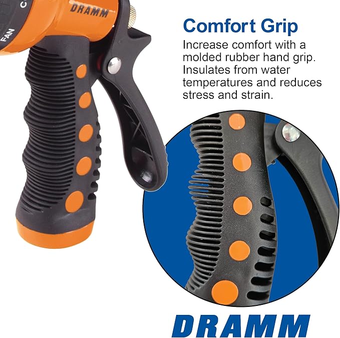 Dramm Revolver Heavy Duty Metal Garden Hose Nozzle – 9 Spray Patterns, High Pressure Jet, Thumb-Control Flow, Ergonomic Grip – Yellow