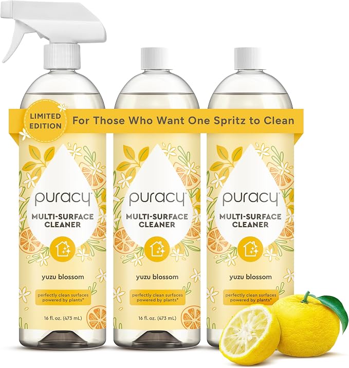 Puracy All Purpose Cleaner Spray – Plant-Powered Multi-Surface Cleaner - Surface Cleaner Solution As Seen on TikTok (Limited Edition Yuzu Blossom, 16 fl oz, 3 Pack)