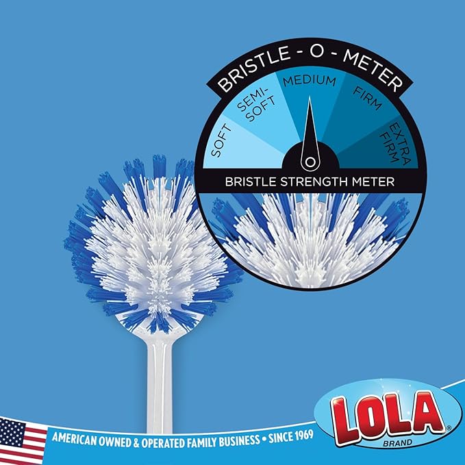 Dish Brush Scrubber for Kitchen, 36 Pack, by LOLA, Stiff Bristles & Food Scraper, Comfort No-Slip Grip Handle, Safe for Non-Stick & Coated Cookware