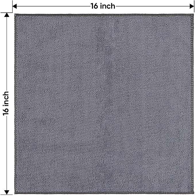 HOMEXCEL Microfiber Cleaning Cloths 12 Pack, Premium 16 x 16 inch Microfiber Towel for Cars, Ultra Absorbent Car Washing Cloth, Lint Free Streak Free Wash Cloths for Car, Kitchen, and Window, Grey