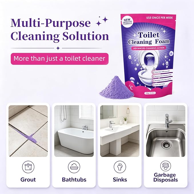 Toilet Cleaning Foam Powder, Toilet Bowl Cleaner for Limescale, 3.52 Oz | Self-activating foam helps loosen hard water marks, yellow stains, toilet rings and mineral buildup for easier bowl care