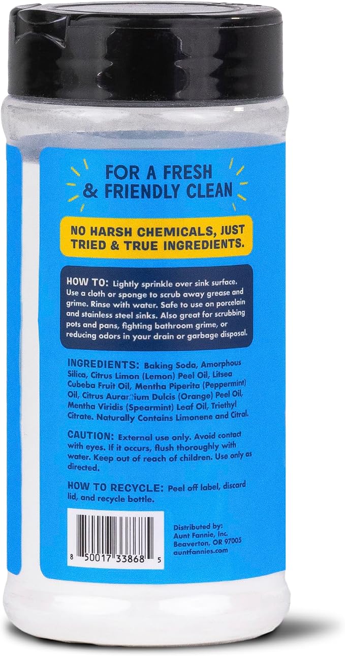 Aunt Fannie's Sink Refresher, Bright Lemon Powder Scrub and Odor Minimizer for Sinks, Drains and Garbage Disposals, 16 Ounces (Pack of 6)