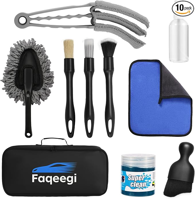 10-Piece Car Interior Cleaning Kit Boar Hair Vent Detailing Set | 3 Soft Boar Brushes,Non-Toxic Gel,Spray Bottle;Scratch-Free,Auto&Home Dual Use,Perfect Detailing Gift Kit