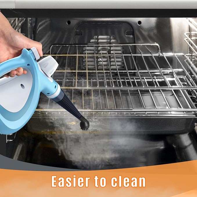 Phueut Pressurized Handheld Multi-Surface Natural Steam Cleaner with 12 pcs Accessories, Multi-Purpose Steamer for Home Use, Steamer for Cleaning Floor, Upholstery, Grout and Car (Blue)