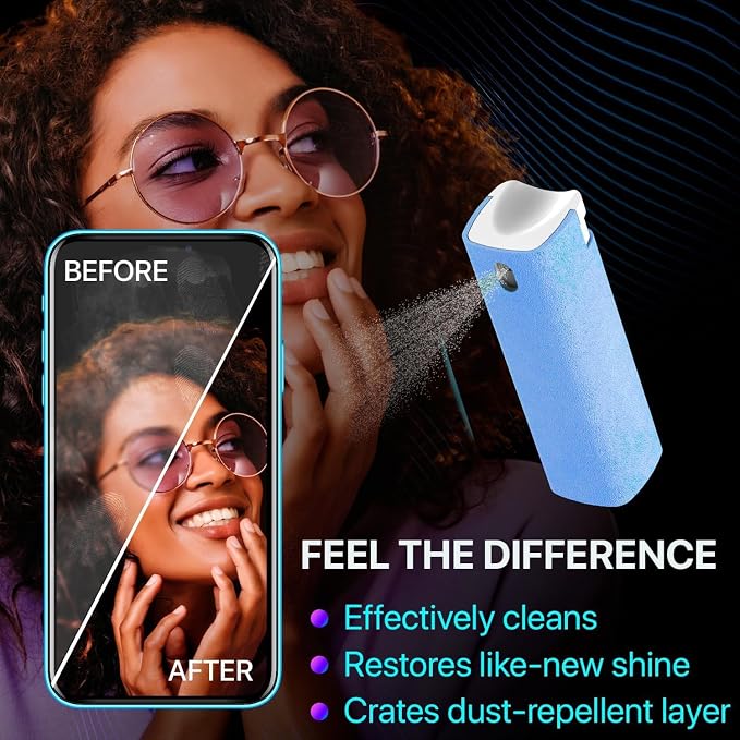IO CLEAN Mini Screen Cleaner Spray – Finger Proof Screen Cleaner for | Smartphones, iPads, MacBooks, Laptops, Car Screens, Touchscreens – 3 in1 Mist Cleaner, Microfiber Cloth and Cover (Rose)