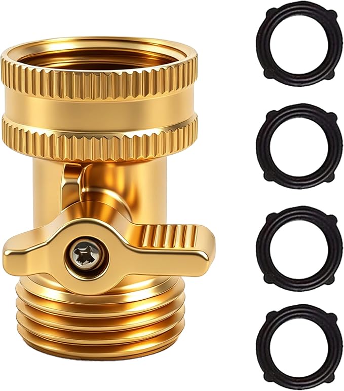 Xiny Tool Brass Garden Hose Shut Off Valve, Heavy Duty 3/4 Inch Solid Brass Garden Hose Shut Off Valve with 4 Extra Rubber Washers
