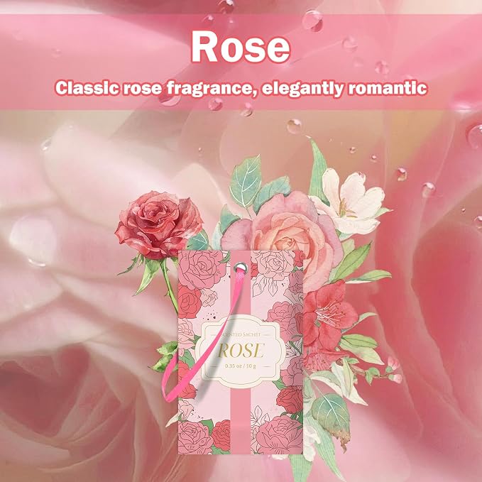 SCENTORINI Scented Sachets for Drawer and Closet, Rose Scent 14 Pack | Long-Lasting Sachets Bags Gift Set, Closet Freshener Sachet for Drawer, Suitcases, Handbags, Wardrobe Freshener, Gym Bag