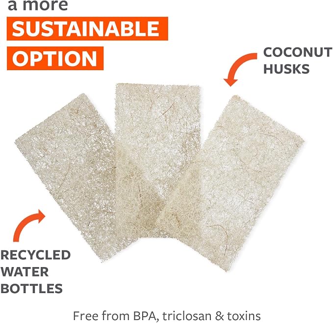 Full Circle Heavy Duty Scour Pads, Pack of 3 – Plant-Based Coconut Shell Scrubbers Made with Recycled Materials, Safe for Nonstick Cookware