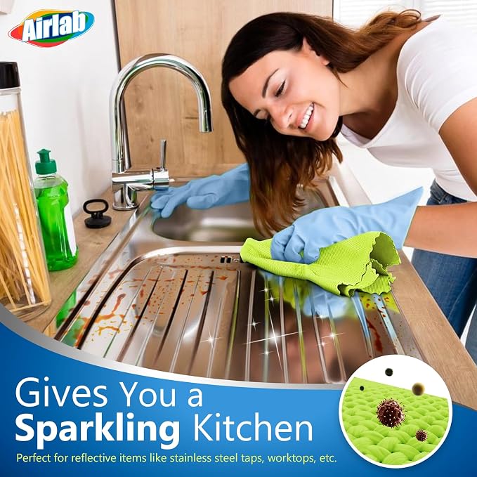 Airlab Glass Polishing Streak Free Miracle Cleaning Cloth, Multicolor | Lint Free Microfiber Cleaning Rags for Glasses Kitchen Dish Mirrors Easy Clean, 16 x 12 Inches, Pack of 8