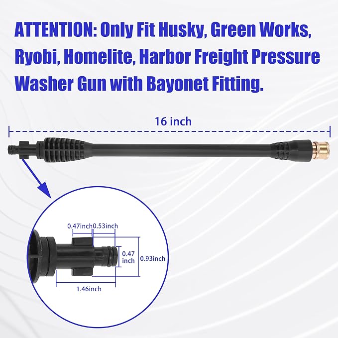 FIXFANS Pressure Washer Wand 16 Inch Compatible with Ryobi, Portland, Husky | Replacement Power Washer Wand with 1/4” Quick Connect, 5 Spray Nozzles, 1 Tips Holder, Black