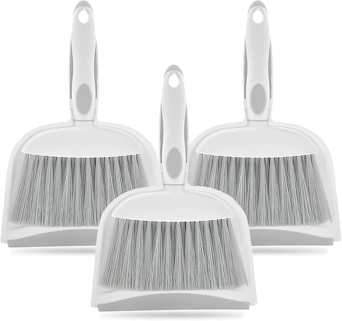 Dust pan, Mini Dustpan and Brush Set, Small Broom and Dustpan Set, Small Hand Broom and dust pan Set, Whisk Broom, Dust pan and Brush for Desk, Table, Home, Kitchen Necessities (Gray 3 pcs)