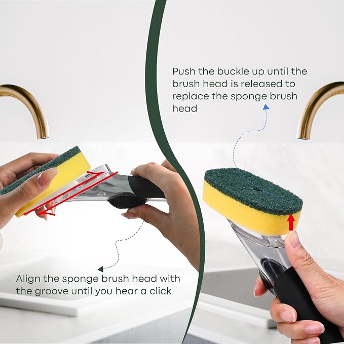 Sponge Brush Refills for OXO Soap Dispensing Dish Brush - 4 Pack Dish Cleaning Soap Dispensing Head Replacement for Scrubber（Green）