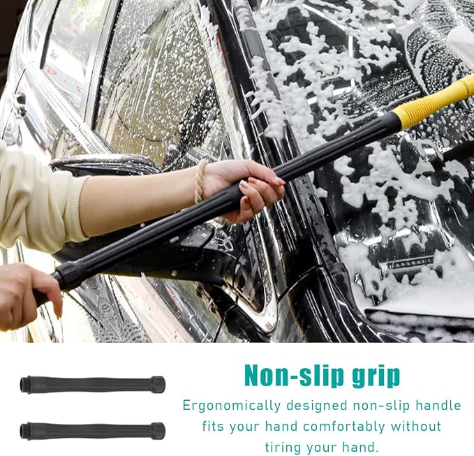 povtii Rotating Car Wash Brush, 360° Spin Auto Cleaning Brush with Long Handle, Detachable Washing Brush with Soft Chenille Bristles Universal for Most Vehicles, Car Accessories (Brush+5m Hose)