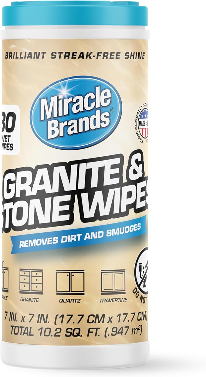 MiracleWipes for Granite & Stone, Clean, Protect, Polish Stone, Marble, Quartz, Slate, Tile, Laminate Surfaces in Kitchen and Bathroom - 30 Count