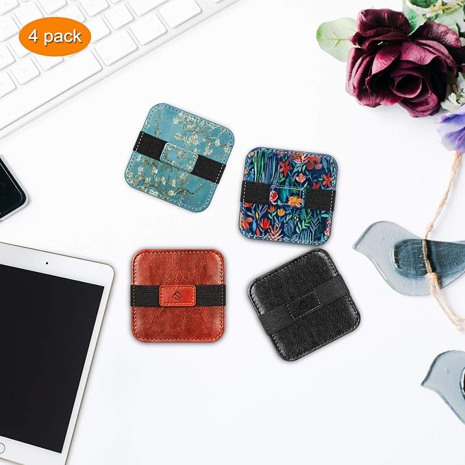 FINTIE Screen Cleaning Pad, [4 Pack] Soft Cloth Car Phone Screen Cleaner | Microfiber Wipe Cleaning with Elastic Strap for iPad, iPhone, MacBook, Tablets, Laptop, Monitor (Blossom)