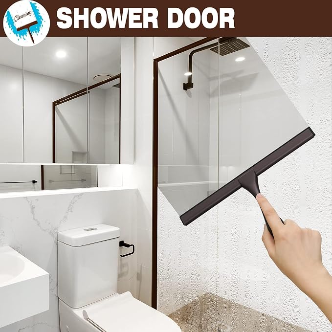 NETANY Shower Squeegee, 14-Inch Bronze Squeegee, All-Purpose Stainless Steel Squeegee for Bathroom, Shower Doors, Mirrors, Tiles and Car Windows - 100% Streak Free