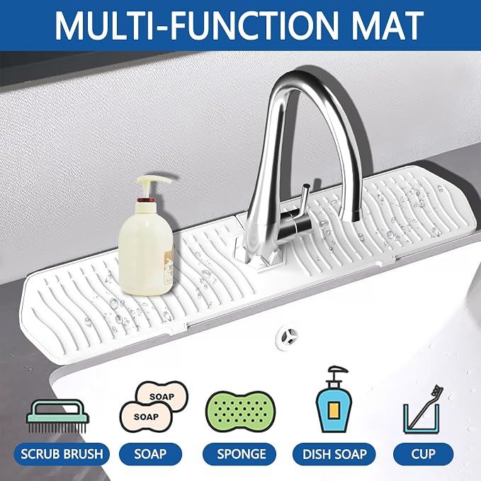 EBIGIC Kitchen Sink Splash Guard-24 x 5.8'' Ultrathin Silicone Sink Mat Splash Guard fit for Countertop, Bathroom,Farmhouse,RV (White)