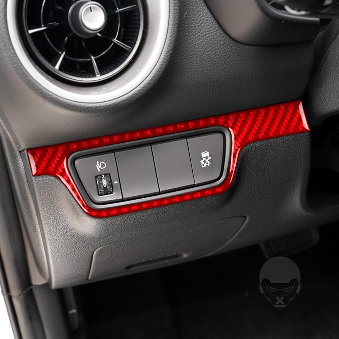 Red Real Carbon Fiber Trim for KIA Forte K3 Accessories | for 2019 2020 2021 2022 2023 2024 Headlight Switch Button Panel Frame Sticker Interior Thick Overlay Decal