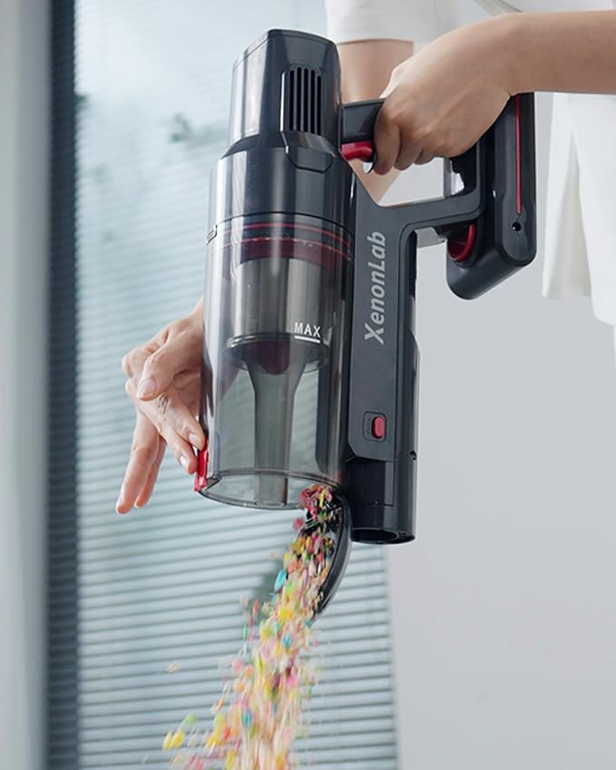 Cordless Vacuum Cleaner, 75Mins/55KPa/650W, Rechargeable | Anti-Static&Anti-Tangle Brush, Extra Replacement Washable HEPA Filter, for Hard Floor, Carpet, Pet Hair, Freestanding