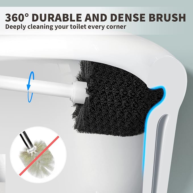 Toilet Brush, Toilet Bowl Brush with Extra Long Handle Durable Bristles Toilet Scrubber and Covered Holder for Toilet Brush Set for Bathroom Cleaning (White, 1 Set)