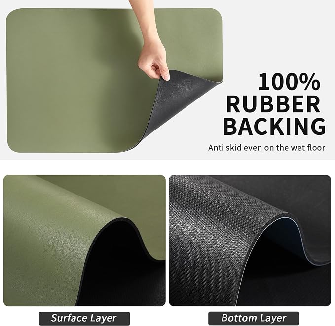 HotLive Dish Drying Mat for Kitchen Counter, Heat Resistant Drainer Mats with Non-slip Rubber Backed, Hide Stain Kitchen Super Absorbent Draining Mat, Easy to Clean Dish Rack Pad, Green 18"x28"