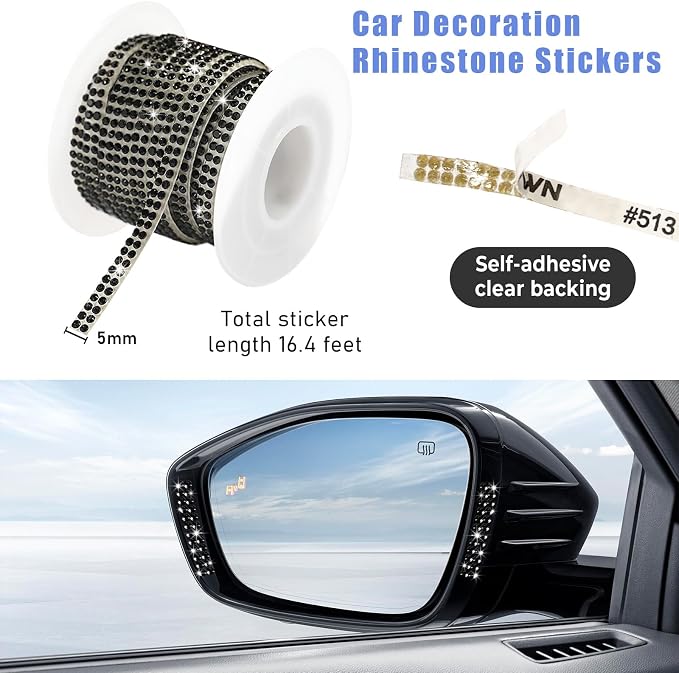 Bling Car Trim Self Adhesive, 16.4 Ft Rhinestone Auto Dashboard Line Molding Sticker Strips, DIY Bling Car Interior Decor Sticker for Women Girls, Vehicle Exterior Accessoreis (Black)