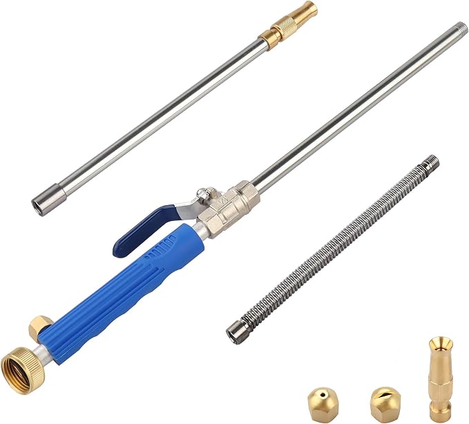 High Pressure Power Washer Wand with Flexible Hose Nozzle, 39'' | Hydro Jet Power Washer Cleaning Tool, Wand Lance for Gutter Patio Car Pet Window Glass Blue