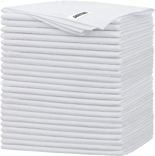 FIXSMITH White Microfiber Cleaning Cloth -Pack of 24, Highly Absorbent Cleaning Rags, 16"X12" All Purpose Cleaning Towels for Housekeeping, Kitchen, Car, Lint Free and Reusable Microfiber Towels