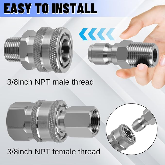 8 PCS Pressure Washer Quick Connect 3/8 Inch,Stainless Steel 3/8" NPT Female Thread Quick Connect Hose Fittings Adapter