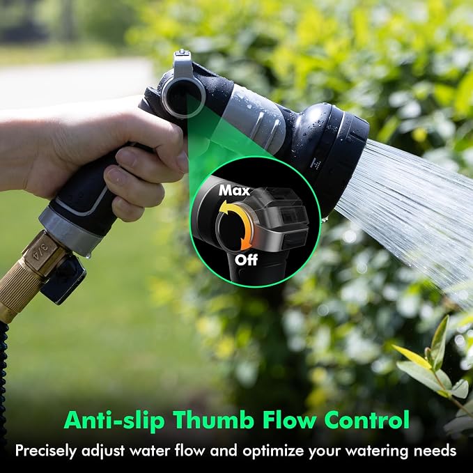 RESTMO Heavy Duty Garden Hose Nozzle, Multi-Angle Hose Spray Nozzle | 4 Adjustable Spray Patterns, Garden Hose Sprayer with Twist Switch, Thumb Flow Control, Ideal for Outdoor Lawn & Yard, Black