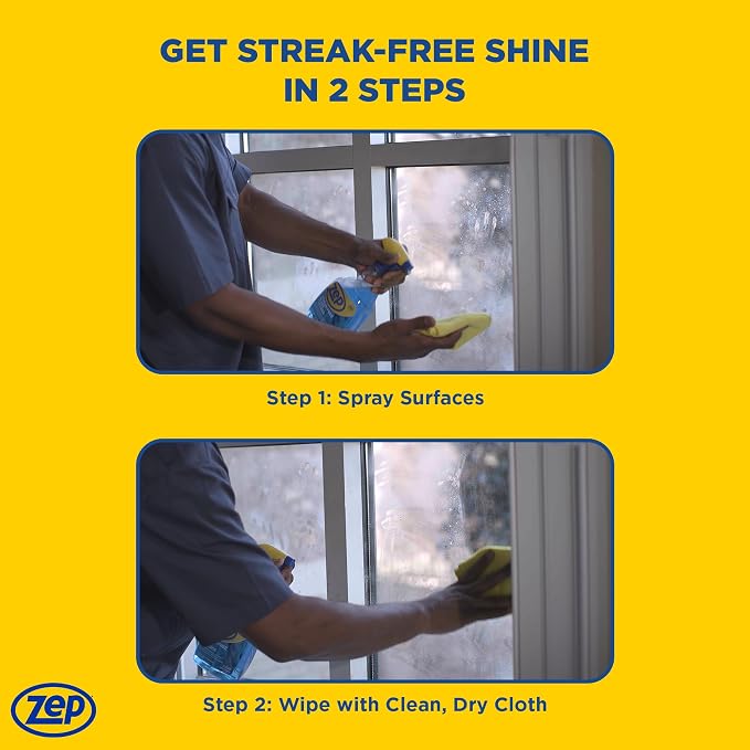 Zep Streak-Free Glass Cleaner - 32 Oz (Case of 12) ZU112032- Professional Grade Formula that Cleans Dirt, Fingerprints, Grime, Smoke Haze, and Toothpaste on Windows, Mirrors, and Other Glass Surfaces