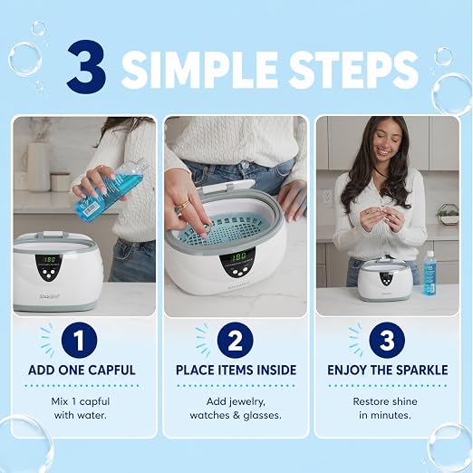 iSonic Ultrasonic Jewelry & Eyeglass Cleaner Solution Concentrate - Professional Cleaning Liquid for Ultrasonic Machine - Clean Gold, Silver, Diamond, Watch, Glasses, Eye Wear, 8-oz. [2-Pack]