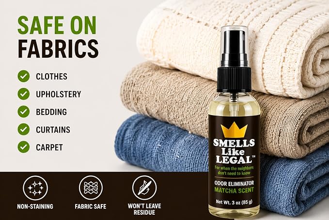 Matcha Scent 3 oz Travel Size Odor Eliminator Spray – Eliminates Smoke, Cannabis, Pet & Food Odors – Fabric Safe – Made in USA