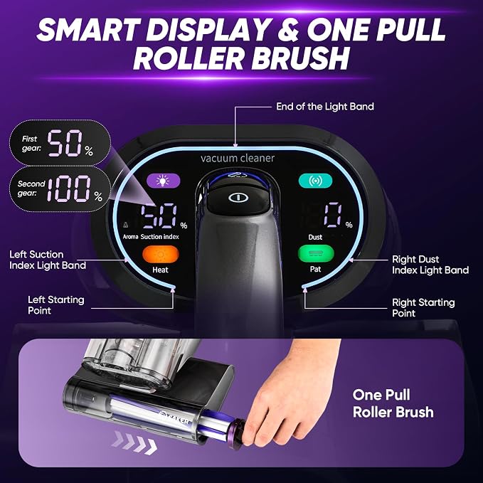 Saker Mattress Vacuum Cleaner, Handheld Bed Vacuum Cleaner with 16KPa Suction UVC Light, 140°F Heated Air, HEPA Filter, Aroma Function, 16.4FT Cord for Cleaning Bed, Sofa, and Couch