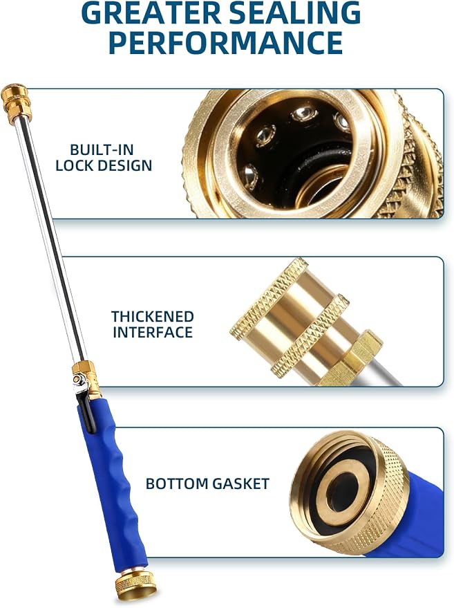Jet Nozzle Wand with 3 Tips & Quick Connectors,for Garden & Auto | Rust-proof aluminum,Non-slip grip,3 spray patterns,Fits standard hoses,Quick connect for Car/Patio/Garden/Gutter cleaning