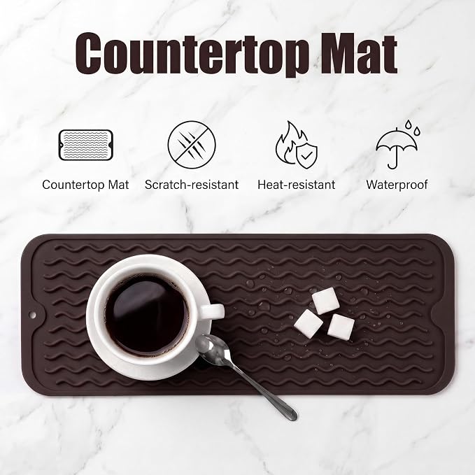 MicoYang Silicone Dish Drying Mat for Multiple Usage,Easy clean,Eco-friendly,Heat-resistant Silicone Mat for Kitchen Counter,Sink,Bar,Bottle,or Cup Coffee M 17 inches x 6 inches