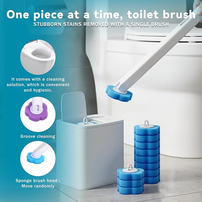 Disposable Toilet Brush Wand Kit with 48 Toilet Wand Refills | Toilet Bowl Cleaning System with Holder, Disposable Toilet Bowl Cleaner Wands for Bathroom Cleaning, Toilet Brush Set